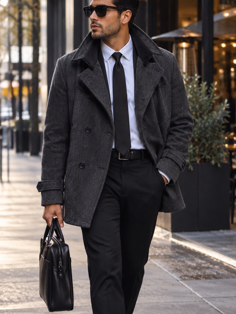 Guess Men’s Charcoal Gray Double-Breasted Pea Coat
